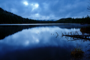 Mystic lake in Oregon on a cool evening after sunset