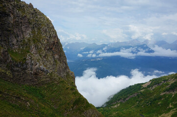 Mountains, peak, horizon, clouds, Krasnaya Polyana, North Caucasus, nature of Russia.