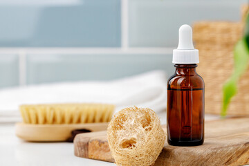 Cosmetic dark amber glass bottle with pipette