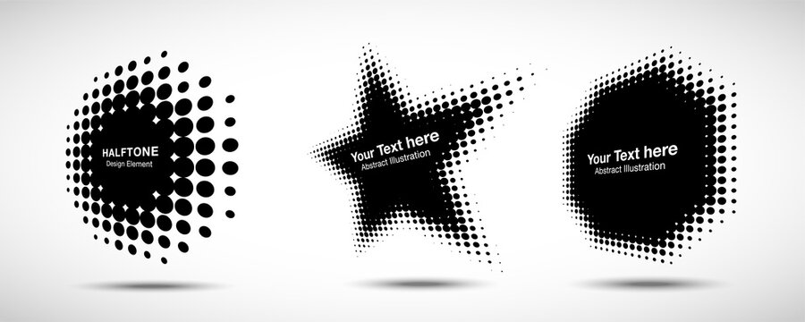 Halftone circle perspective frame abstract dots logo emblem design element for technology, medical, treatment, cosmetic. Round border Icon using halftone circle dots raster texture. Vector.