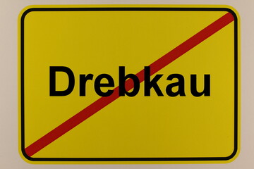 Illustration eines Stadtausgangsschildes der Stadt Drebkau
