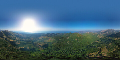 Fototapeta na wymiar 360 degree virtual reality panorama of the Sanctuary of Gibilmanna with its verdant valley overlooking the sea with the village of Cefalù on the Madonie, Sicily, Italy.