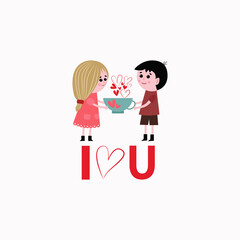 Flat cartoon style illustration isolated on white background. Valentines day.