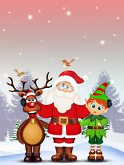 Santa Claus, reindeer and elf