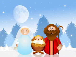 Jesus, Joseph and Maria in Bethlehem