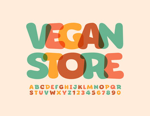 Vector trendy banner Vegan Store. Artistic style Font. Creative set of Alphabet Letters and Numbers