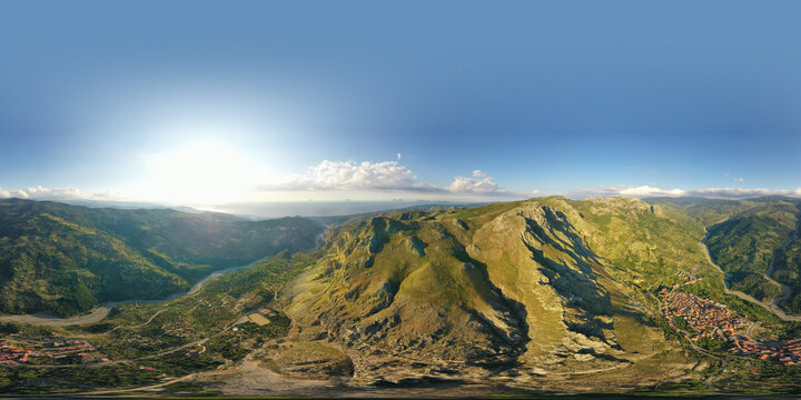 360 degree virtual reality panorama of the Rocche del Crasto, a mountainous and rocky complex where golden eagle nests, Nebrodi, Sicily, Italy.