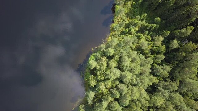 flying above lake and forest with 4k drone in Europe Lithuania