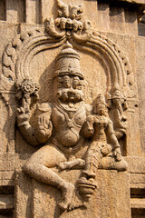 Fototapeta na wymiar A beautiful stone carvings on rayara gopura inside Melukote a heritage place famous in tourism circuit