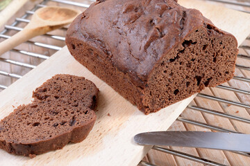 Sliced chocolate pound cake