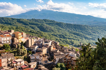 Castiglione di Sicilia with mount Etna in the background, Italy