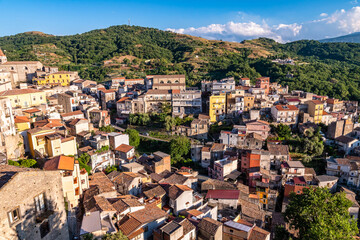 Fototapeta na wymiar Panoramic view of Castiglione di Sicilia in a sunny summer day, Italy