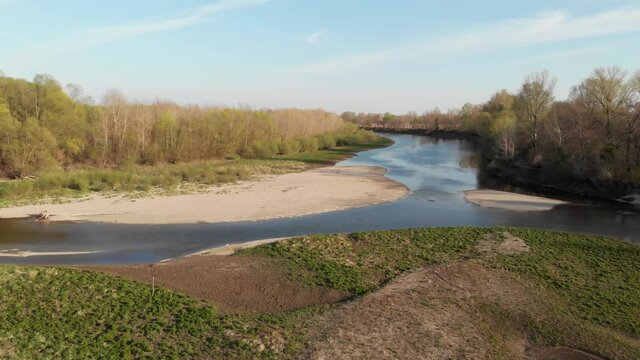 Aerial photo of the spring on the Drava River, with the willows in bloom