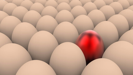 3d render red egg in a row of the brown eggs.