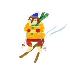 An illustration of a bear skiing