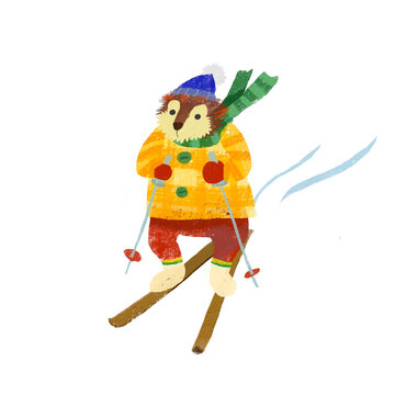 An illustration of a bear skiing