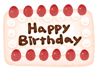 真上から見た苺のバースデーケーキ　ハッピーバースデー　ロゴ
