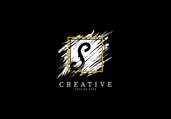 Letter S Splash Grange Logo Design, Texture Brush with a square grid.