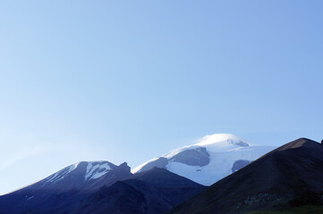 Naklejka na ściany i meble mountain landscape with clouds, Elbrus, Caucasus, Russia