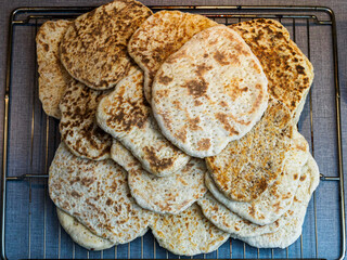 Close up shot of a heap of Swedish tunnbröd (flatbread)