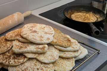 Close up shot of a heap of Swedish tunnbröd (flatbread)