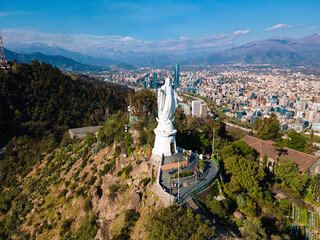 Statue of virgin marie at the top of Saint Cristobal hill in Santiago, Chile