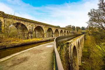 A view of the Chirk Aqueduct and railway viaduct at Chirk, Wales. The railway viaduct is built...