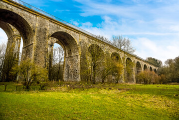 Fototapeta na wymiar A close-up view looking upward at the aqueduct at Chirk, Wales
