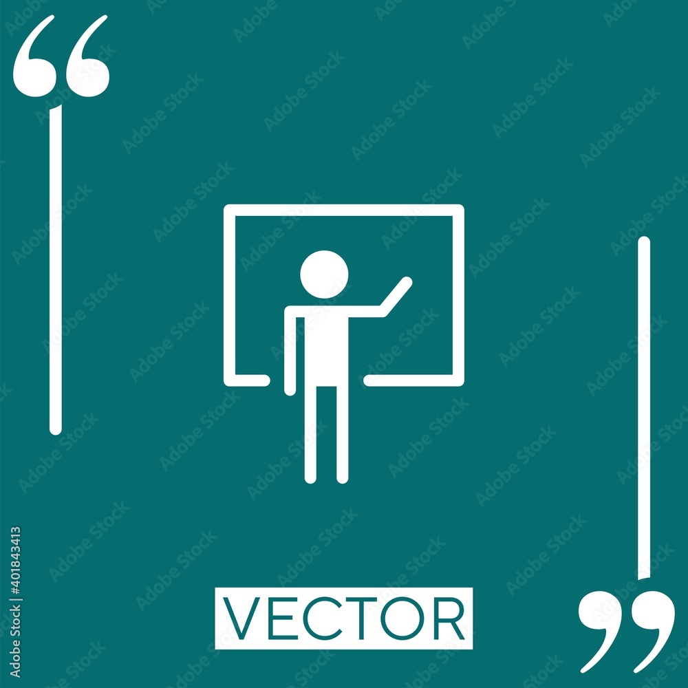 Poster student writing on a whiteboard vector icon linear icon. editable stroke line