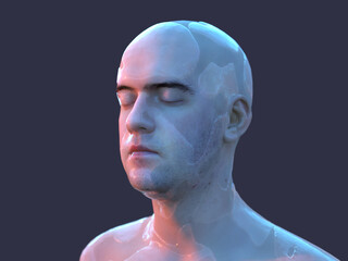 human head covered with liquid plastic