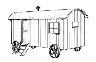 Drawing of shepherds hut - hand sketch of living car