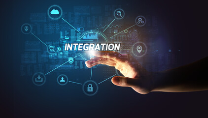 Fototapeta premium Hand touching INTEGRATION inscription, Cybersecurity concept
