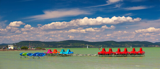 Beautiful Lake Balaton in summer Hungary in panorama view