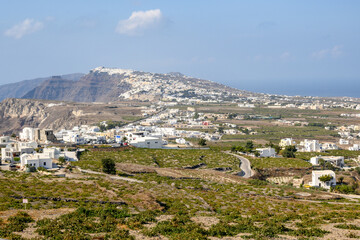Fototapeta na wymiar Santorini Island seen from the Pyrgos viewpoint. Cyclades, Greece