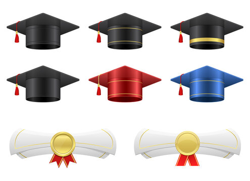 Graduation cap and diploma vector design illustration isolated on white background