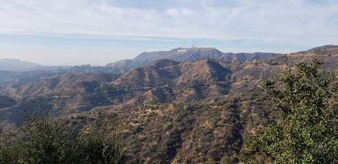 panorama of the mountains, view of mountains with Hollywood sign