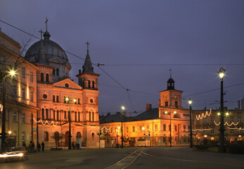 Obraz premium Church of descent of holy spirit on Freedom Square (Plac Wolnosci) in Lodz. Poland