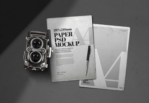 Vintage Paper Mockup Old Camera
