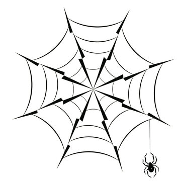 Spider hanging on spider web silhouette icon eps10 vector illustration.