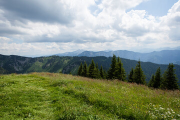 Fototapeta na wymiar Mountain view panorama from Setzberg mountain, Bavaria