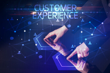 Navigating social networking with CUSTOMER EXPERIENCE inscription, new media concept