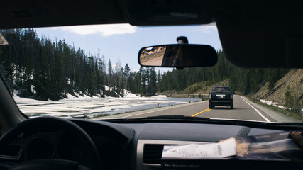 driving through the mountains inside perspective