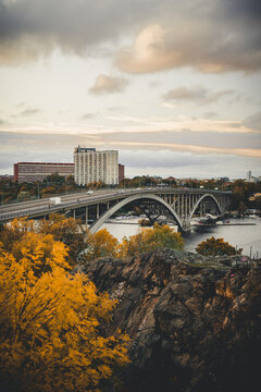 West Bridge (Västerbron) in autumn. Stockholm, Sweden