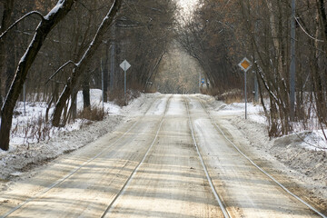 Railway tracks in the Sokolniki winter park in Moscow