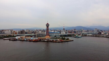 Fukuoka, Japan: A view on a harbor with the skyline from the cruise ship