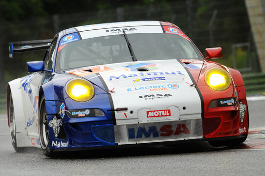 Imola, Italy May 17, 2013: Porsche 911 GT3 RSR of Team Imsa Performance Matmut, driven by P. MILESI / P. LONG, in action during the European Le Mans Series - 3 Hours - Imola, Italy