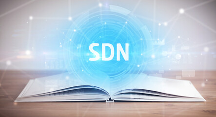 Open book with SDN abbreviation, modern technology concept