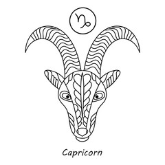 Zodiac sign Capricorn, horoscopes. Coloring book for adults and older children. Astrological coloring book.