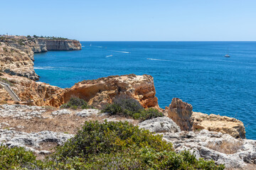 Fototapeta na wymiar Algar Seco cliff walk, Carvoeiro, Algarve