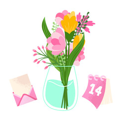 Illustration bouquet of flowers. Vector design concept for Valentines Day and other users